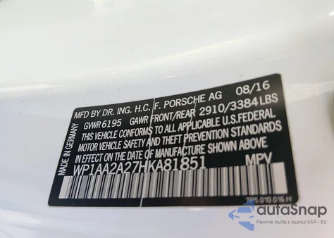 2017 Porsche Cayenne Platinum Edition z USA, uszkodzony, nr VIN WP1AA2A27HKA81851